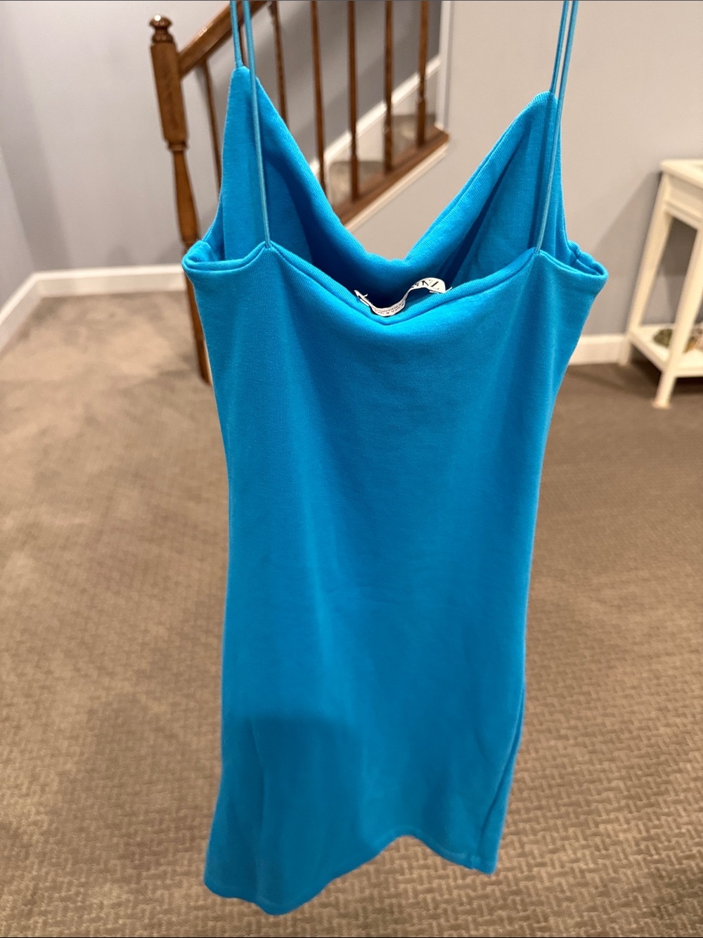 Sleek turquoise mini Dress - Spaghetti Strap. Very stretchy 95%cotton5%elastane